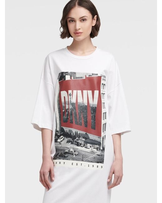 Dkny Cotton Oversized Logo Tee Dress In White Save 40 Lyst
