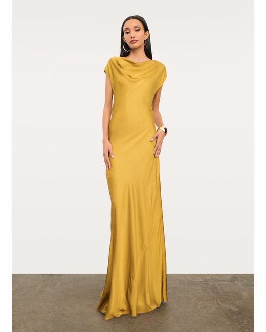 DKNY Sleeveless Cowl Neck Bias Cut Gown In Yellow Size 16 | Lyst