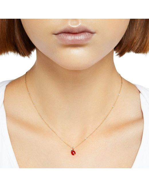 Dodo Red Rose & Ceramic Mini Ladybug Necklace