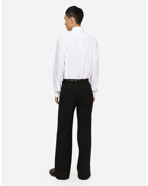 Dolce & Gabbana White Striped Cotton Martini-Fit Shirt for men