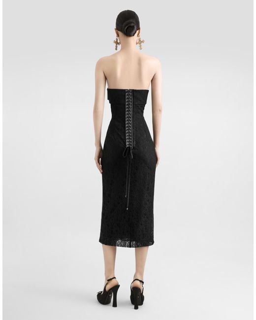 Dolce & Gabbana Black Strapless Lace Dress With Conical Cups