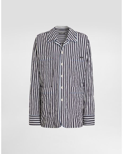 Dolce & Gabbana Blue Crinkled Striped Vanity Shirt for men