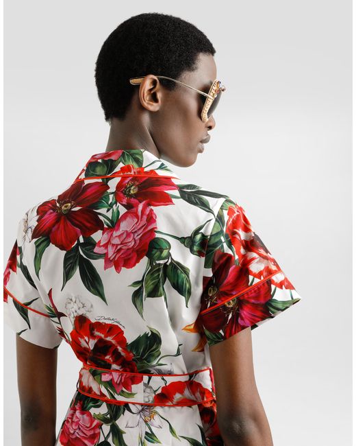 Dolce & Gabbana Red Bluse Vanity Aus Popeline Mit Blumenprint