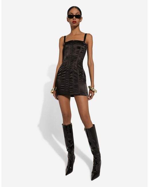 Dolce & Gabbana Black Strapless Satin Minidress