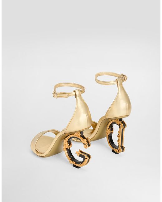 Dolce & Gabbana Natural Nappa Mordore Sandals With Baroque Dg Heel