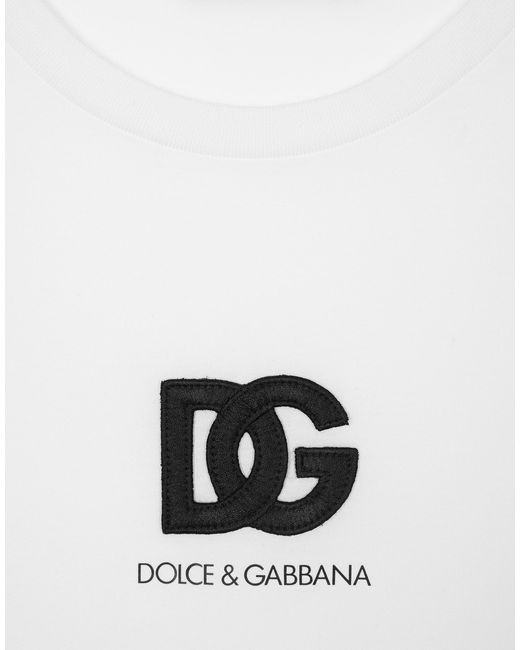 Dolce & Gabbana White Short-Sleeved T-Shirt With Dg Logo Patch for men