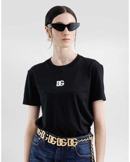 Dolce & Gabbana Black Jersey T-Shirt With Dg Logo Embroidery