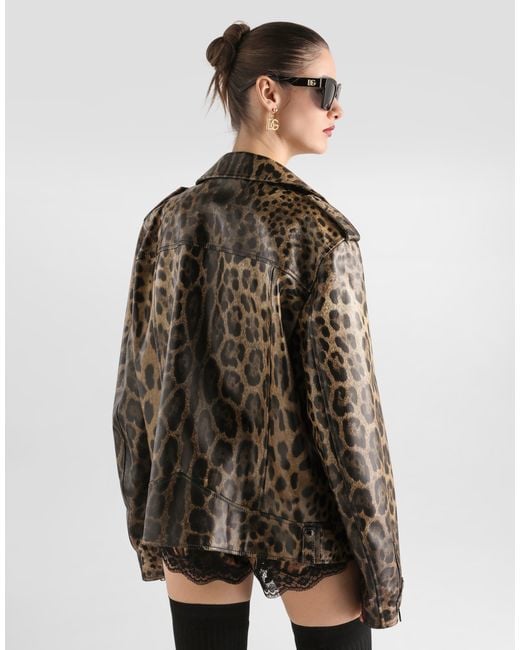 Dolce & Gabbana Brown Leo- Leather Jacket