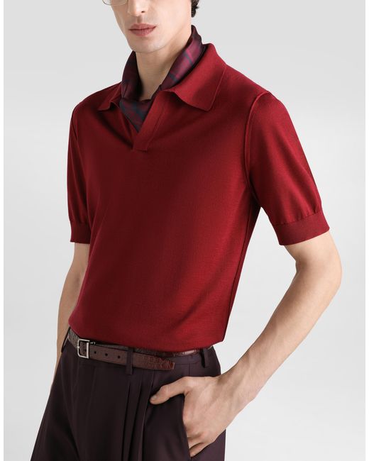 Dolce & Gabbana Red Cashmere Polo Shirt for men
