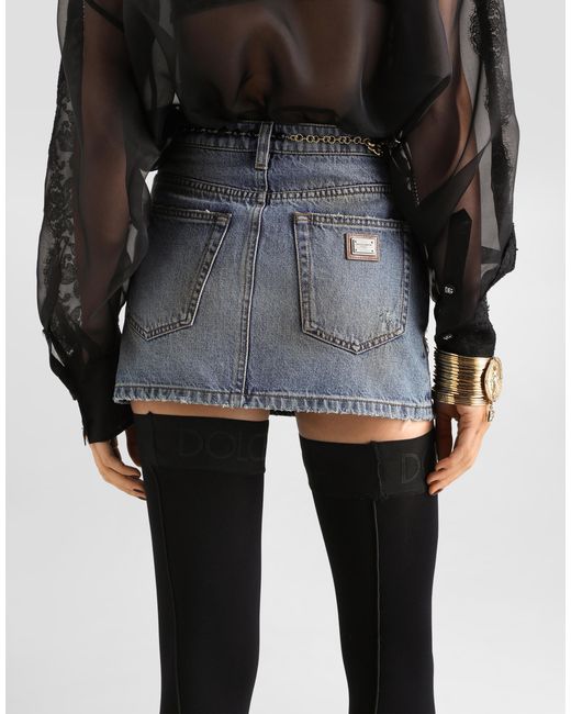 Minijupe En Denim Avec Broderies Dolce & Gabbana en coloris Blue