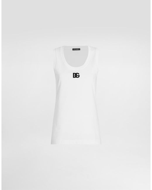 Dolce & Gabbana White Oversize Jersey Tank Top With Dg Logo Embroidery
