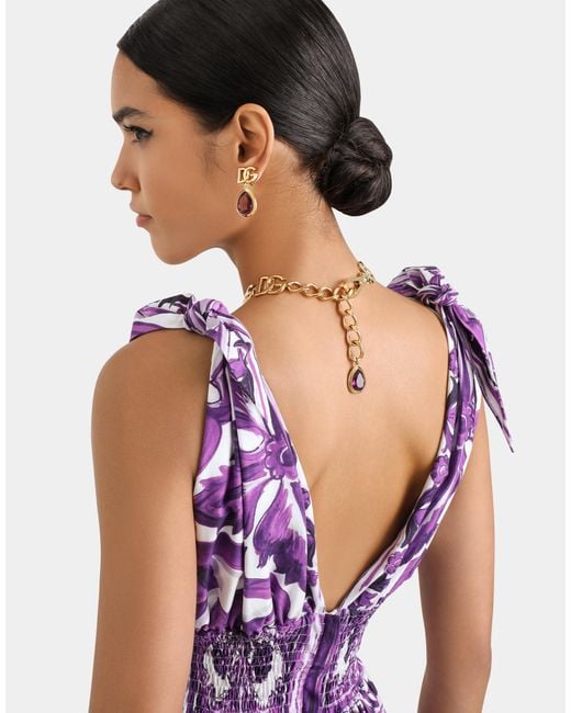 Dolce & Gabbana Purple Majolica-Print Poplin Dress