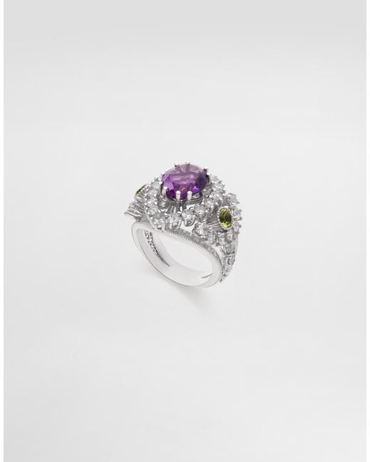 Dolce & Gabbana White Eleganza Ring 18-Carat, Amethyst, Peridots, And Sapphires