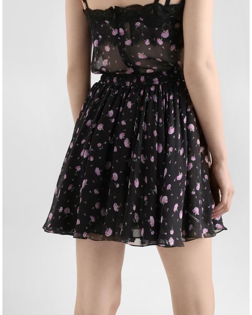 Dolce & Gabbana Black Carnations-Print Chiffon Circle Skirt