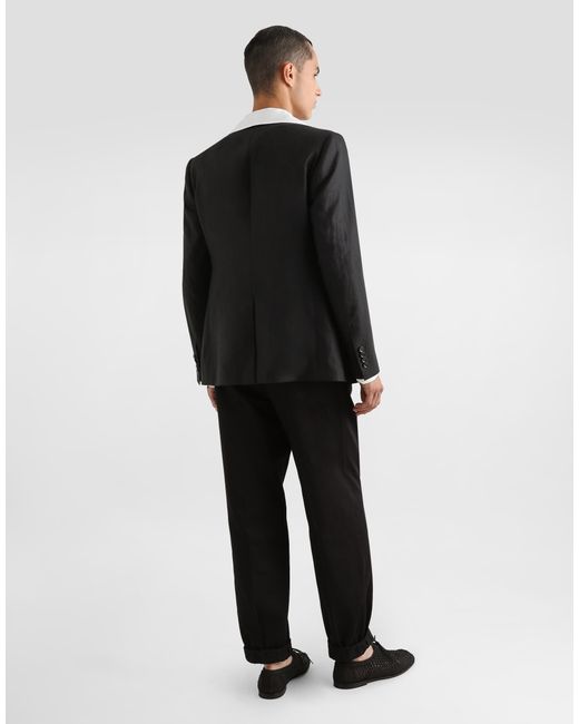 Dolce & Gabbana White Three-Button Long-Sleeved Linen Shirt for men