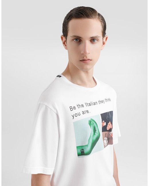 メンズ Dolce & Gabbana ハンド＆コーヒープリント コットン Tシャツ White
