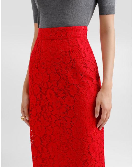 Dolce & Gabbana コルドネットレース ミディ ペンシルスカート Red