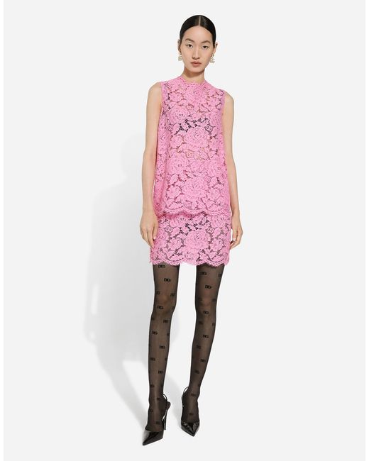 Dolce & Gabbana ミニスカート コードレース フローラルロゴ Pink