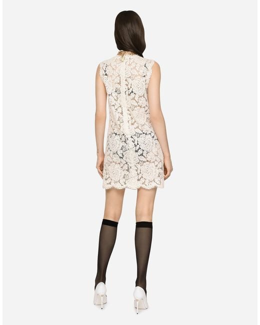 Dolce & Gabbana Natural Lace Dress With Floral Pattern