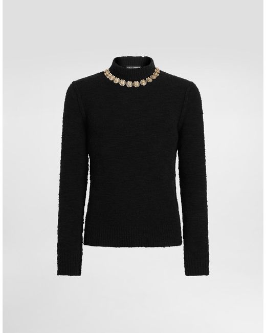 Dolce Gabbana Men's Black High-Neck Wool Pullover