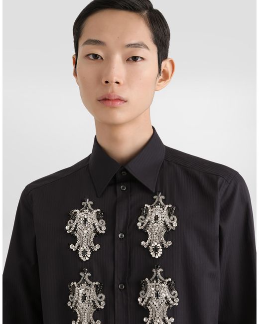 Dolce & Gabbana Black Striped Cotton Martini Shirt for men