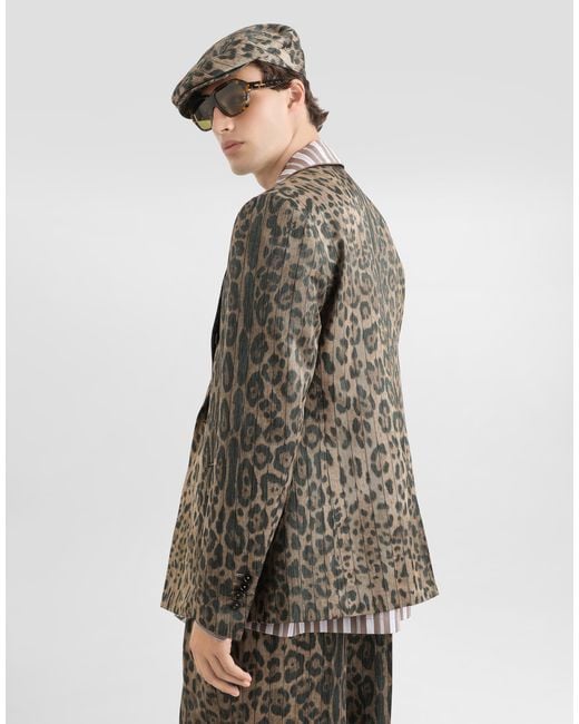 Dolce & Gabbana Brown Leopard- Jacquard Double-Breasted Jacket for men