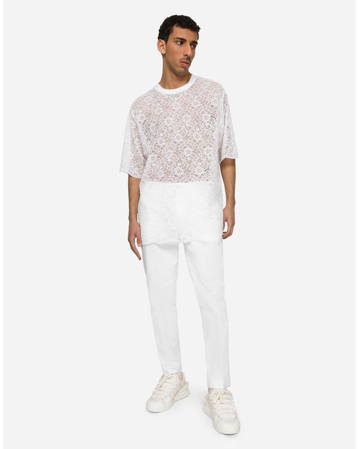 メンズ Dolce & Gabbana パンツ ストレッチコットン Dgパッチ White