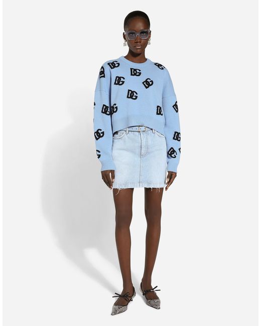 Dolce & Gabbana Dgロゴ ウール ラウンドネック セーター Blue