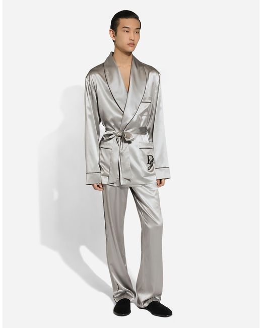 Dolce & Gabbana Gray Silk Satin Robe for men