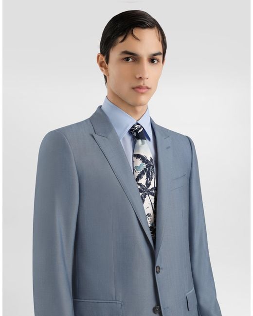 Dolce & Gabbana Blue Single-Breasted Wool And Silk Suit for men