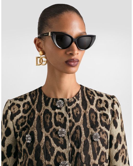 Dolce & Gabbana White Leo- Brocade Single-Breasted Jacket With Jewel Buttons