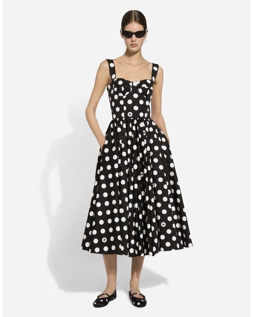 Dolce & Gabbana ドットプリント コットン ロンゲット ビスチェドレス White