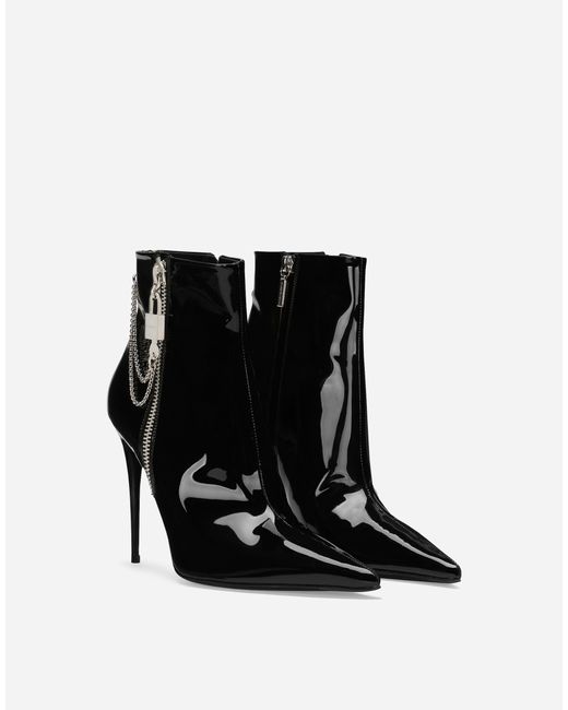 Dolce & Gabbana Black Patent Leather Heeled Boots