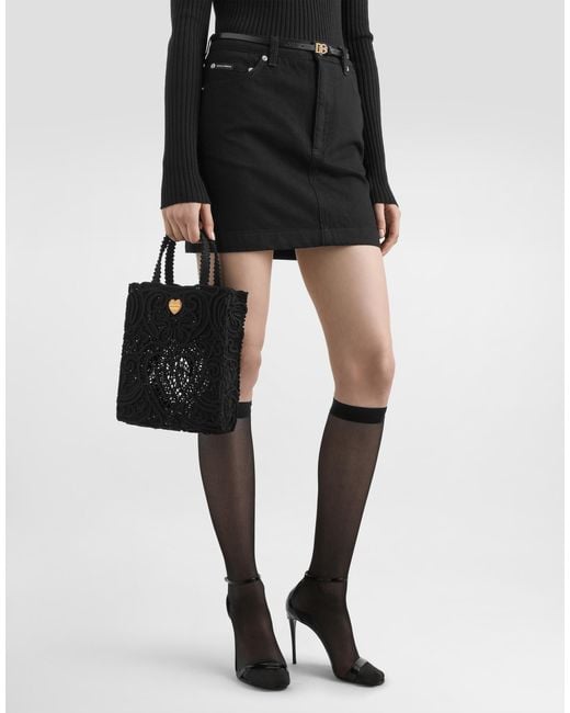 Dolce & Gabbana Black Small Cordonetto Lace Beatrice Bag