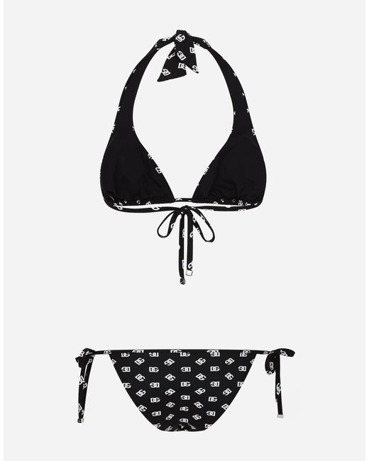 Bikini De Triángulo Con Estampado Del Logotipo Dg Dolce & Gabbana de color Black