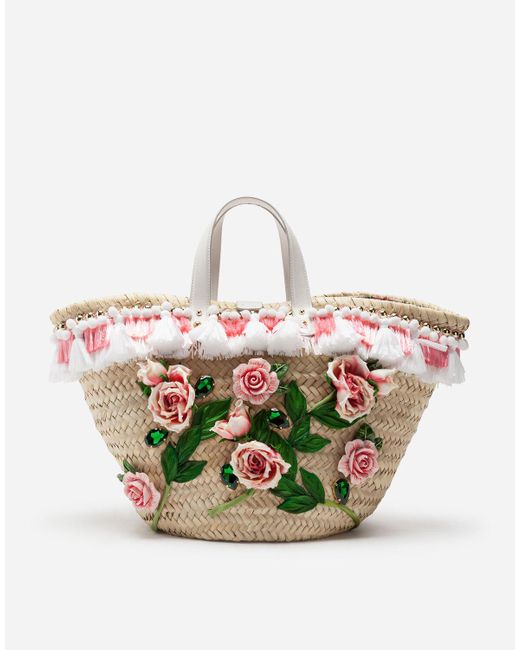 Dolce & Gabbana Multicolor Straw Kendra Coffa Bag With Embroidery