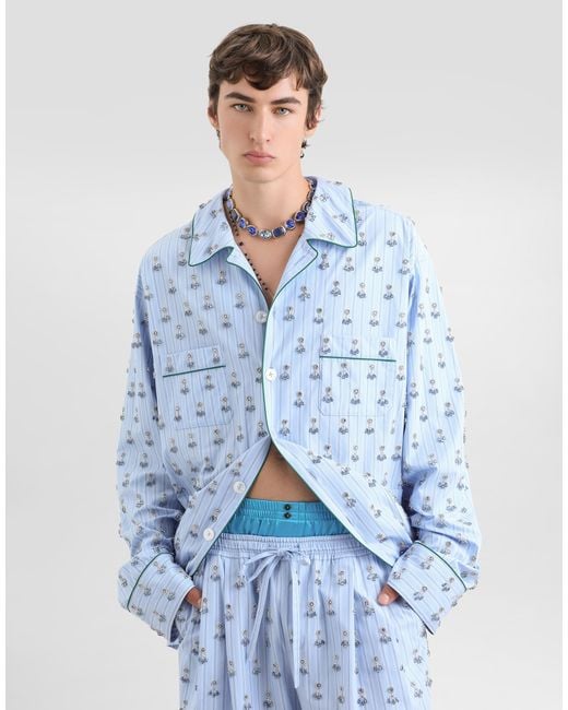 Dolce & Gabbana Blue Vanity Shirt With Embroidery And Piping for men