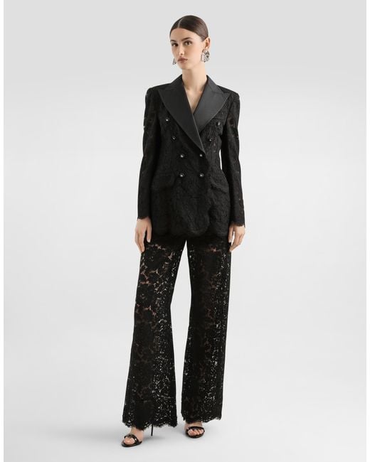 Dolce & Gabbana Black Lace Double-breasted Blazer Jacket