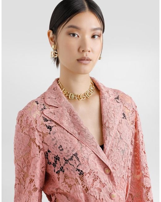 Dolce & Gabbana Pink Floral Cordonetto Lace Pajama Shirt With Dg Logo