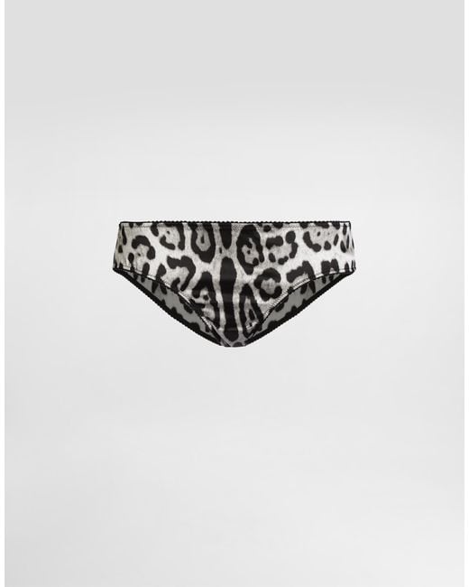 Dolce & Gabbana White Slip Aus Satin Leoprint