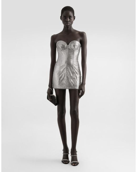 Dolce & Gabbana Gray Strapless Mesh Dress