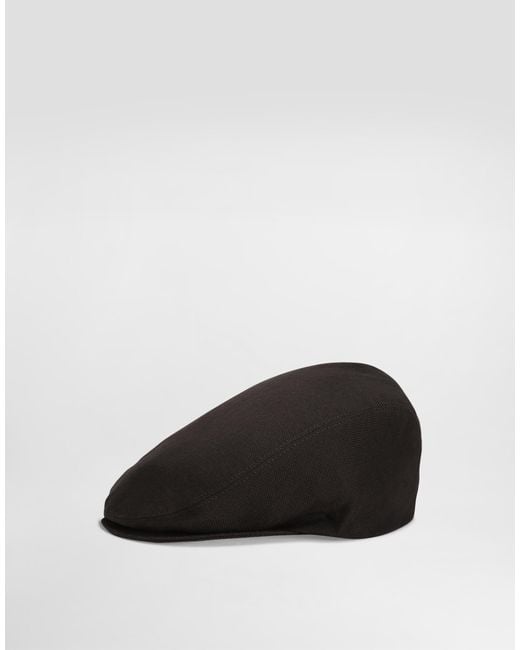 Dolce & Gabbana Black Linen Flat Cap With Branded Tag for men