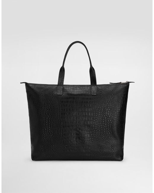 Dolce & Gabbana Großer Shopper Aus Kalbsleder Mit Krokoprägung in Black für Herren