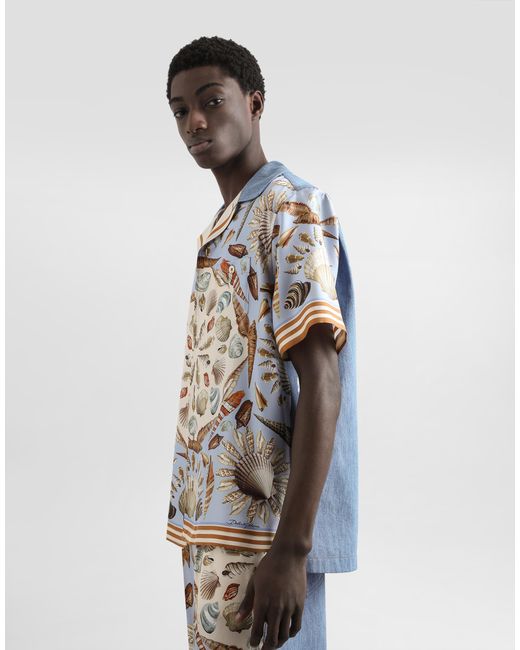 Dolce & Gabbana White Silk And Cotton Denim Shirt for men