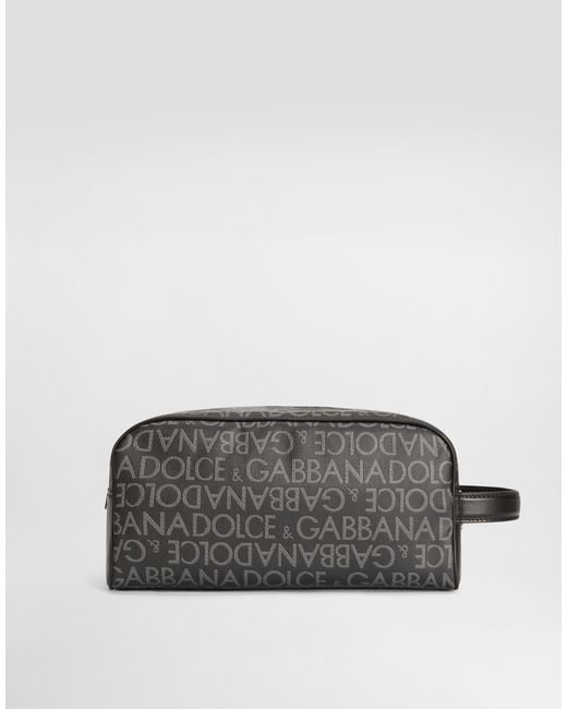 Dolce & Gabbana Gray Coated Jacquard Toiletry Bag for men