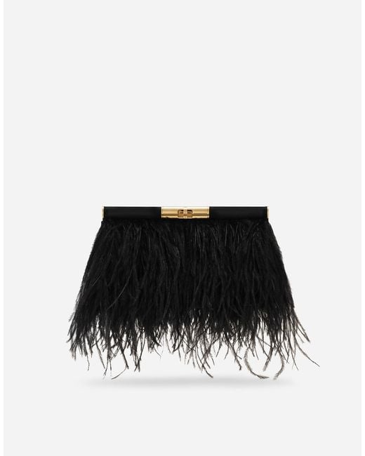 Dolce & Gabbana Black Feathered Satin Marlene Shoulder Bag