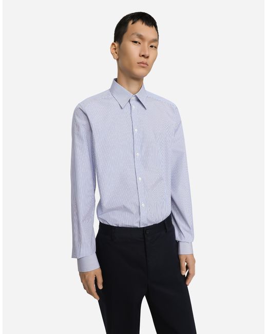 Dolce & Gabbana White Striped Cotton Martini-Fit Shirt for men