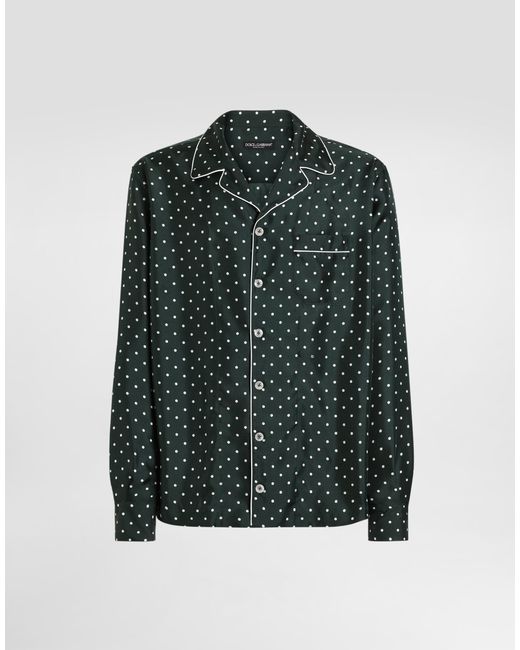 Dolce & Gabbana Green Polka Dot-Print Silk Twill Hawaii Shirt for men