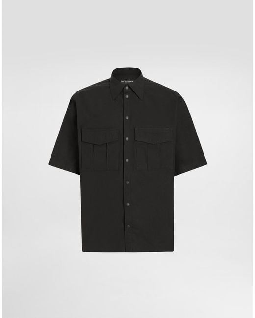 Dolce & Gabbana Hemd Aus Popeline Mit Plakette in Black für Herren