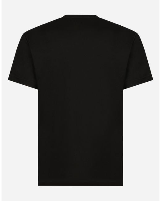 Dolce & Gabbana Black Cotton V-Neck T-Shirt With Branded Tag for men